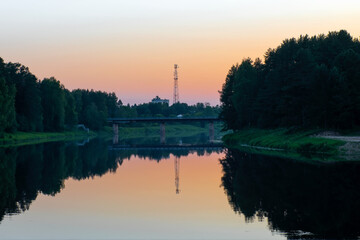 The Medveditsa River in the Tver region on a summer evening at sunset