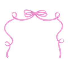 Watercolor pink bow, ribbon silk, illustration for design and print.