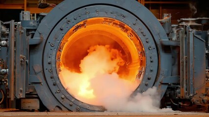 Medium shot of plasma gasification unit breaking down hazardous waste into clean syngas under highenergy conditions in a controlled industrial environment. - Powered by Adobe