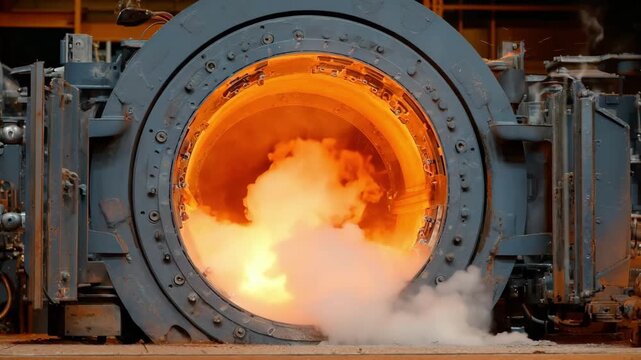 Medium shot of plasma gasification unit breaking down hazardous waste into clean syngas under highenergy conditions in a controlled industrial environment.