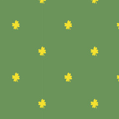 Seamless Yellow Clover Pattern on Green Background, St Patrick&rsquo;s Day Spring Nature Vector