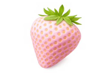 Pink pineberry showcasing a unique pale color and sweet fresh flavor, with green leaves and visible seeds on transparent background