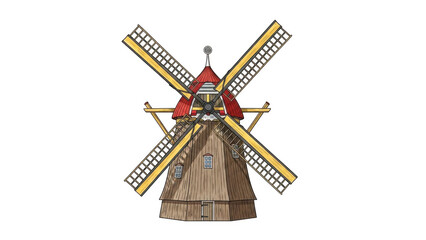 Traditional windmill in rural landscape