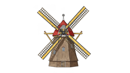 Traditional windmill in rural landscape