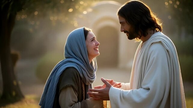 Mary Magdalene meets the resurrected Christ. A Gospel story.