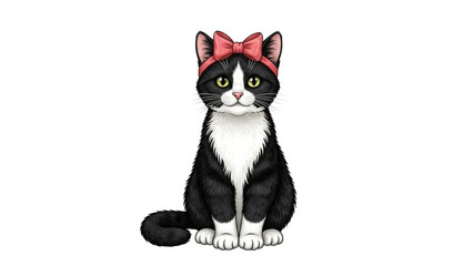 Black and white cat with pink bow