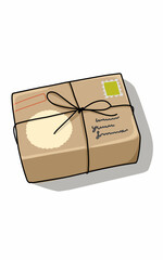 a brown box Delivery package with a stamp and Rope on it. Freight forwarding technology