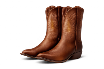 Cowboy boots, western footwear, leather shoes with transparent background