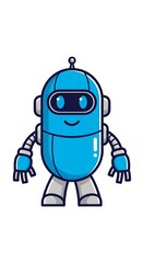 Fototapeta premium Cute blue cartoon robot character with a friendly smile.
