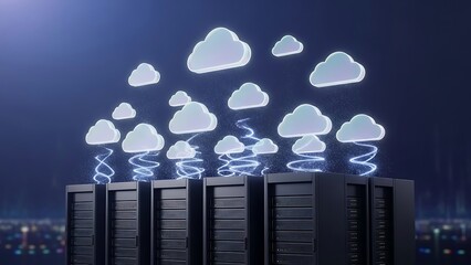 Abstract Clouds Rising from Server Racks Technology Concept Digital Data