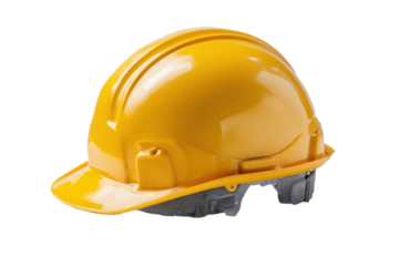 Construction safety helmet on white background used for protection at work sites during building projects in various industries
