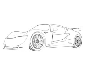 High-Performance Electric Coupe Wireframe Illustration: Sleek Side Profile of a Generic EV Concept Car Technical Draft Drawing - Outline Sketch for Clean Energy and Future Transportation Technology.