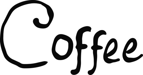 Obraz premium Handwritten black text 'Coffee' on a white background, featuring a curly initial 'C' and a playful font style.