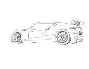 High-Performance Electric Coupe Wireframe Illustration: Sleek Side Profile of a Generic EV Concept Car Technical Draft Drawing - Outline Sketch for Clean Energy and Future Transportation Technology.