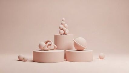 Abstract Pink Sculptures on Pedestals in Minimalist Studio Setting