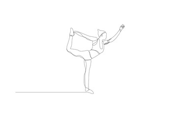 line art of a human figure performing a balancing pose/dance movement.