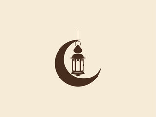 Fototapeta premium Lantern and Crescent Mid Ramadan Silhouette
