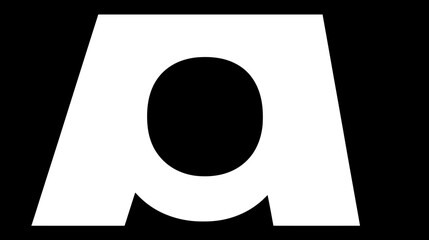 Stylized minimalist white letter A with a circular counter against a solid black background, modern alphabet design element