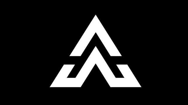 Modern abstract geometric white symbol on black, depicting an upward arrow or stylized letter A, perfect for branding & tech design.