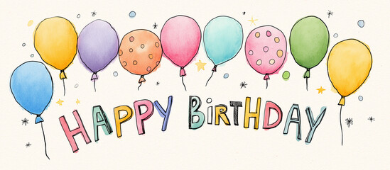 Colourful Birthday Balloons Floating In Festive Atmosphere With Happy Birthday Text