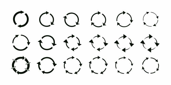 Arrangement of circular arrows in varying rotational directions displayed in rows