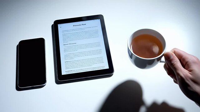 Modern workspace setup featuring a tablet displaying a document a pen resting on top and a laptop in the background ideal for content creation and digital workflows