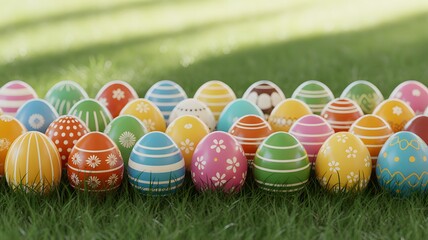 Colorful easter eggs on green grass