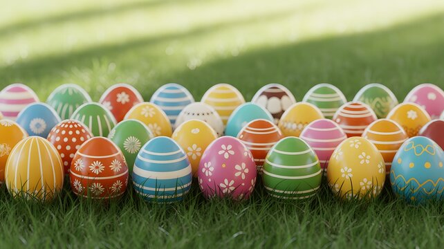 Colorful easter eggs on green grass - Powered by Adobe