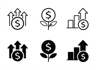 Profit icon set. Money savings and increase symbol. Vector illustration