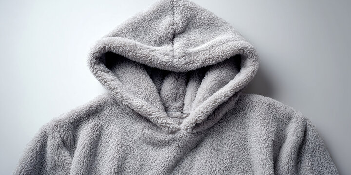 Warm grey fleece hoodie flat lay, soft plush texture conveying cozy loungewear comfort for home, autumn and winter relaxing