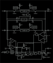 Schematic diagram of electronic device on paper sheet. Vector drawing electrical circuit with components:  
capacitor, resistor, switch, operational amplifier, logic element of integrated circuit.