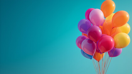 Colourful Birthday Balloons Floating Against Bright Background