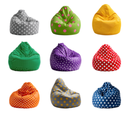 Stylish polka dot bean bag isolated on transparent background