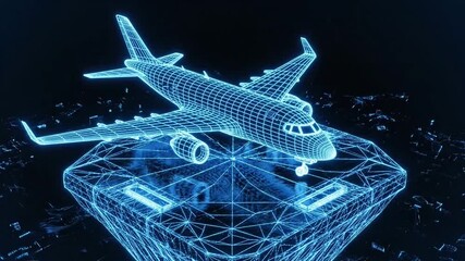3D Model of an Airplane on a Digital Platform in a Futuristic Environment - Powered by Adobe