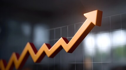 Orange arrow graph showing upward trend and financial growth on a grid