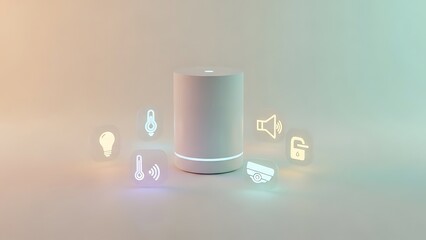 Modern Smart Home Device with Light Temperature and Security Icons Isolated on Transparent Background