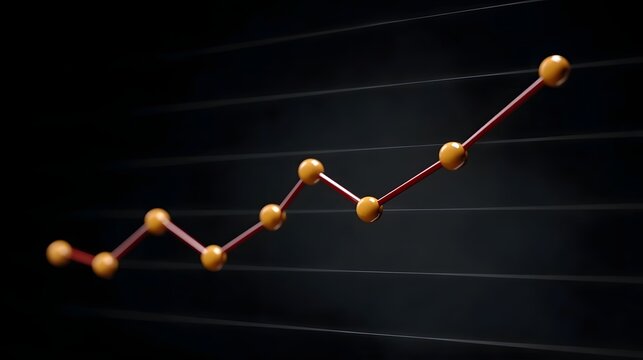 A 3D rendered line graph with orange data points shows a steady upward trend against a dark striped background - Powered by Adobe