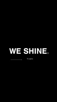Minimal black and white animated typography of the phrase &ldquo;We start. We rise. We shine.&rdquo; in bold dictionary style. With transparent background!
