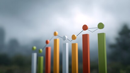 Colorful bar and line graph showing upward trend and growth in a misty bright atmosphere