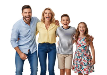 Happy family laughing isolated on white or transparent background