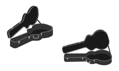guitar hard case open side view and front view, vector illustration isolated on white background.