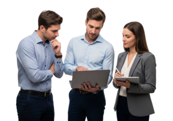 Business team working together on laptop isolated on white or transparent background