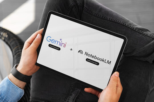 Person using a tablet viewing gemini notebooklm integration
