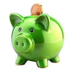 Green piggy bank with coin