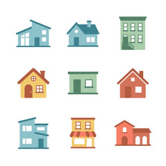 Fototapeta premium Flat Vector Houses in a 3x3 Grid Layout