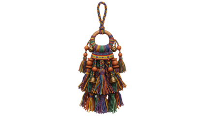 Colorful textile tassel ornament isolated on transparent background