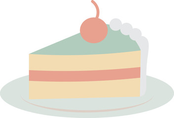 Illustration of a delicious piece of cake on a plate flat vector