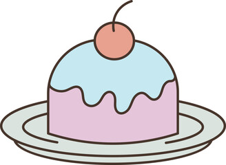 Illustration of a delicious piece of cake on a plate flat vector