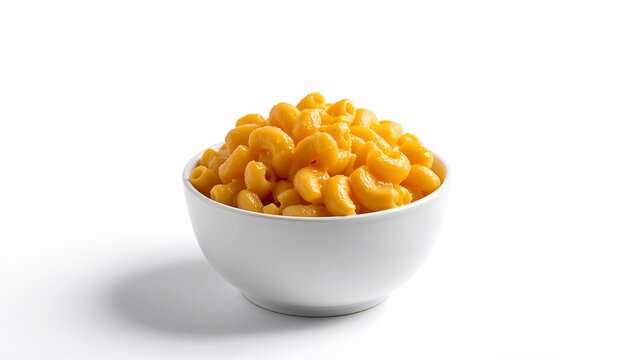 Delicious macaroni and cheese in a white bowl on a clean background