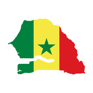 Map of SENEGAL with Flag on Body Isolated on Transparent Background